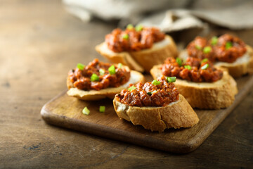 Canvas Print - Bruschetta with roasted vegetables cream