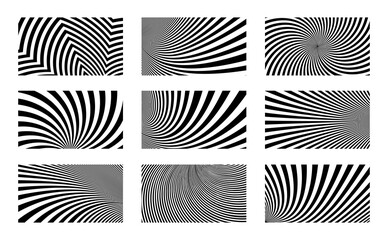Poster - Set of Optical Illusion Backgrounds. Geometric pattern with stripes. Distorted lines. Op art vector design
