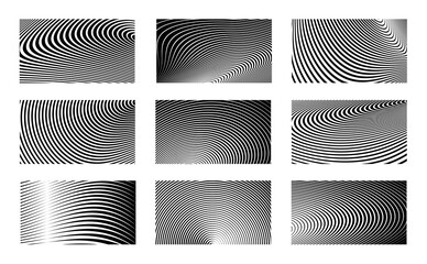 Poster - Set of Geometric Black and White Abstract Hypnotic Optical Illusion Backgrounds. Stripped Pattern Vector Design.