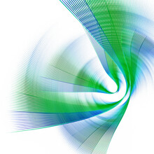 Blue And Green Transparent Wavy Surfaces Are Layered Curved And Rotated On A White Background.  Abstract Fractal Background. 3d Rendering. 3d Illustration.