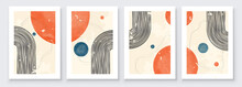 Mid-Century Modern Design. A Trendy Set Of Abstract Hand Painted Illustrations For Postcard, Social Media Banner, Brochure Cover Design Or Wall Decoration Background. Vector Illustration.