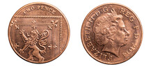 Two Pence Coin On A White Background