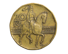 Coin of twenty Czech koruna isolated on white background