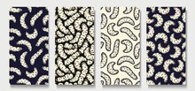 Trendy Seamless Scary Maggots Patterns. Set Of Ugly Backgrounds For Halloween. Scary Zombie Worms Wallpaper