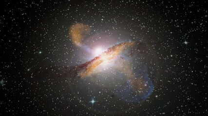 Wall Mural - Light jet gas explosion from galaxy in outer space, cosmic dust and infinite universe stars flying spectacular animation. Based on image furnished by Nasa