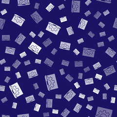 White Software, web development, programming concept icon isolated seamless pattern on blue background. Programming language and program code on screen laptop. Vector.