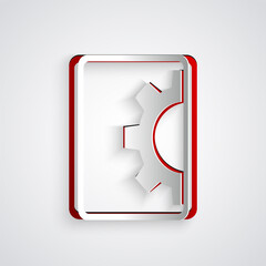 Paper cut Software, web development, programming concept icon isolated on grey background. Programming language and program code on screen tablet. Paper art style. Vector.