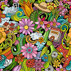 Wall Mural - Cartoon doodles Spring seamless pattern.