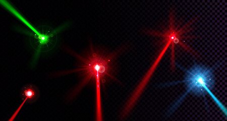 Wall Mural - laser beams set isolated on transparent background. vector realistic mockup of neon rays with glow e