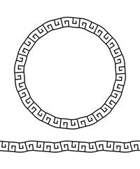 Wall Mural - Greek circle frame. Meander line. Border seamless pattern. Geometric banner isolated on white background. Greece ornament. Grecian ancient style. Mediterranean decor. Antique design for prints. Vector