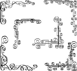 Vector image of set decorative corners from calligraphic swirls