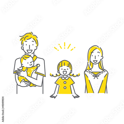 シンプルでおしゃれな4人家族の線画イラスト素材 笑顔 Stock Illustration Adobe Stock