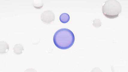 Wall Mural - Soap bubbles on an isolated white background, abstract shapes, dynamic design with purple circles, modern art, water drops or glass balls, virus or cancer cells under microscope, 3d animation.