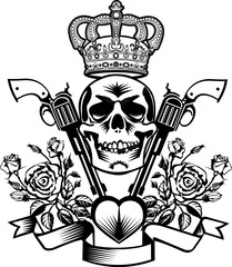 Wall Mural - tattoo Skull, guns and roses with crown