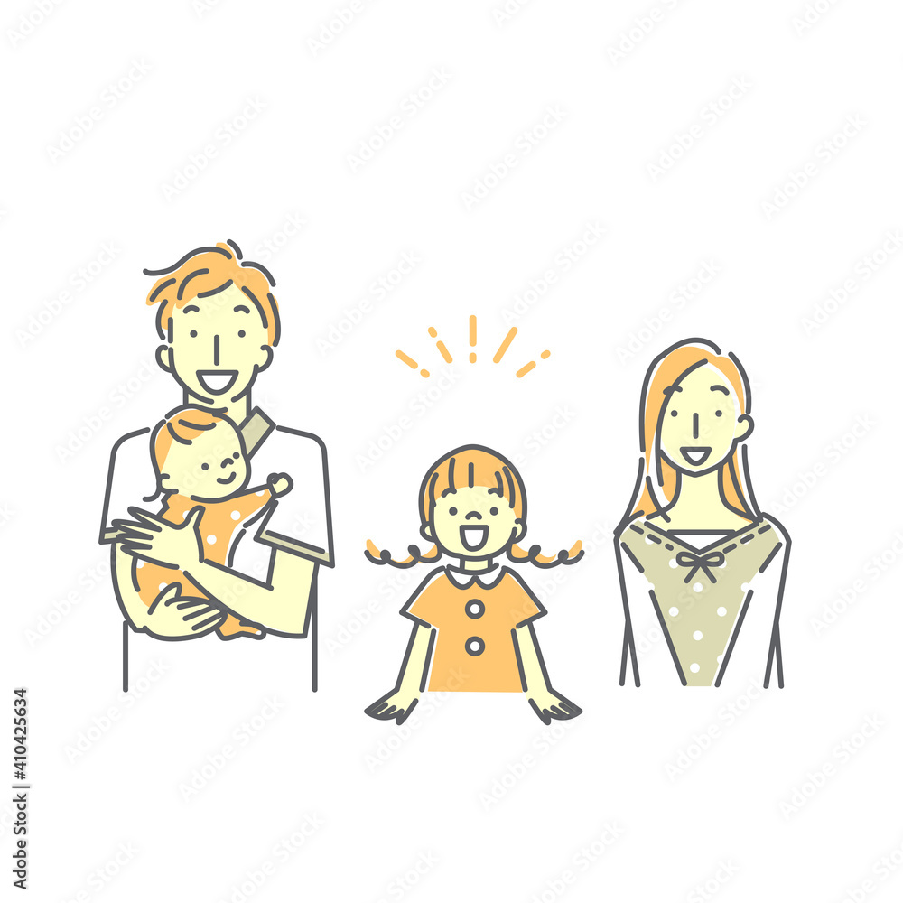 シンプルでおしゃれな4人家族の線画イラスト素材 笑顔 Anime Plakaty Ecowall24 Pl