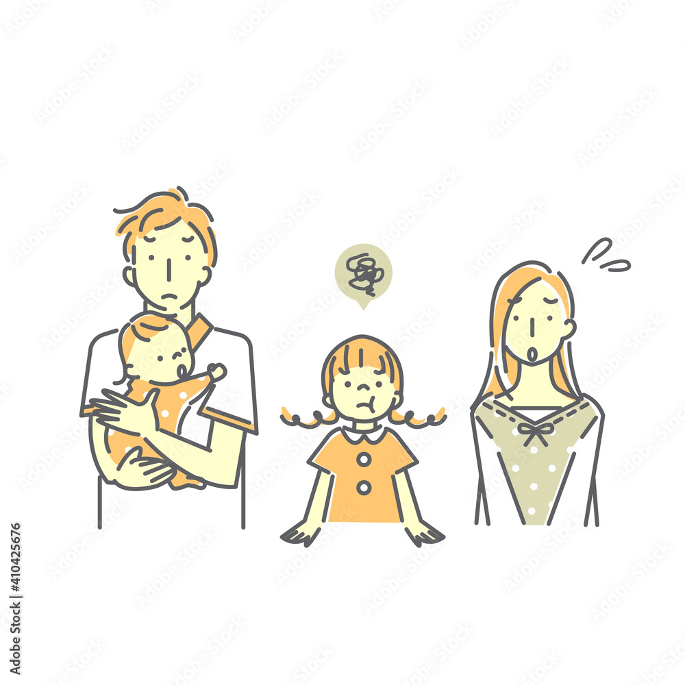 シンプルでおしゃれな4人家族の線画イラスト素材 困る Anime Naklejki Ecowall24 Pl