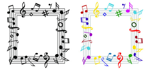 Wall Mural - Square, Musical notes stave line pattern. Symbols icon for staff and music note theme Checked ackground wave Piano, jazz sound notes Fun vector key sign Classic clef Doodle quaver G melody on paper