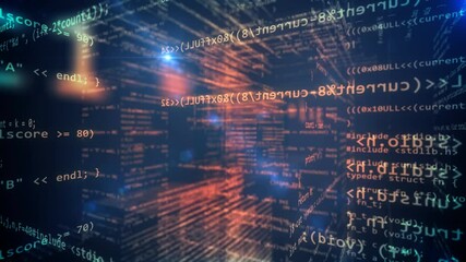 Wall Mural - glowing abstract programming code background on dark. software or script development concept. shallo