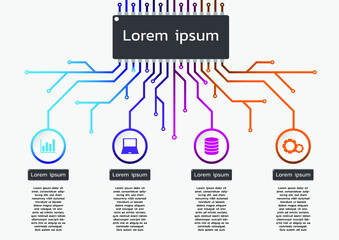 Circuit board technology infographic. Vector 4 options colorful design. Topic at the top. for workflow layout, diagram, web design, process chart.