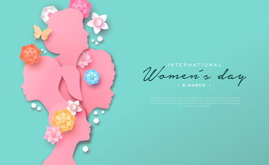 Wall Mural - International Women Day paper cut girl flower card