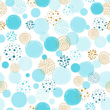 Boys Blue Dotted Seamless Pattern Polka Dot Abstract Background Blue Gold Circle Shapes Vector