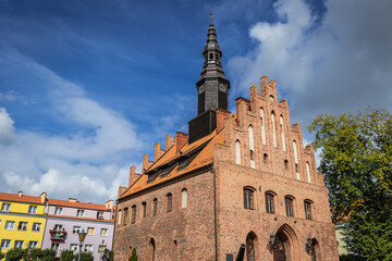 Poster - Exterior of historical Town Hall in Morag town in Warmia Nazury region of Poland