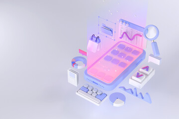 Wall Mural - 3d rendering of smartphone and Application.