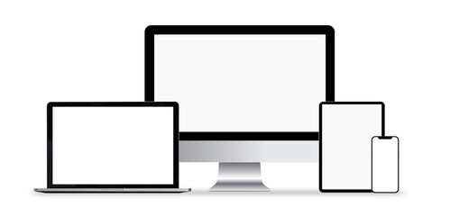 blank screen of equipment IT , PC, notebook, smartphone isolated on white background, clipping part