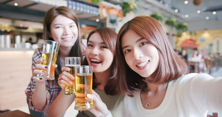 Poster - friends toast beer in restaurant