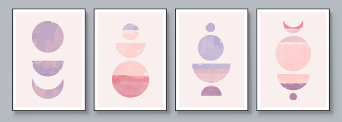 Wall Mural - Mid-Century Modern Design. A trendy set of Abstract Pink Hand Painted Illustrations for Postcard, Social Media Banner, Brochure Cover Design or Wall Decoration Background. Aesthetic watercolor.