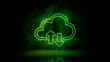 © RocknRoller Studios - Green neon light cloud icon. Vibrant colored technology symbol, isolated on a black background. 3D Render