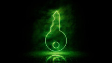 Green Neon Light Key Icon. Vibrant Colored Technology Symbol, Isolated On A Black Background. 3D Render 