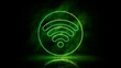 © RocknRoller Studios - Green neon light wifi icon. Vibrant colored technology symbol, isolated on a black background. 3D Render