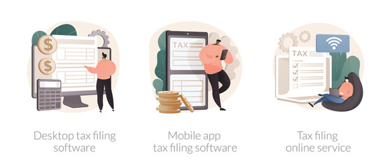 Canvas Print - tax software program abstract concept vector illustration set. desktop tax filing software, mobile a