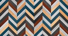 Seamless Wooden Planks Texture. Colorful Wooden Wall With Chevron Pattern. Multicolored Hardwood Parquet Floor.