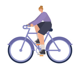 Wall Mural - woman over a purple bycicle on a white background