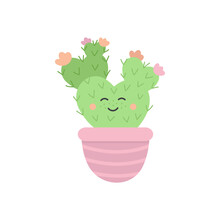 Cute Cactus Succulent In Pot Vector Illustration
