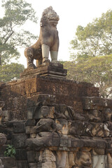 Poster - Vertical shot of lion sculpture in Angkor Wat temple, Cambodia