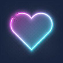 Realistic Glowing Shape Neon Heart Frame Isolated On Transparent Background. Shining And Glowing Neon Effect With Wires, Vector Illustration