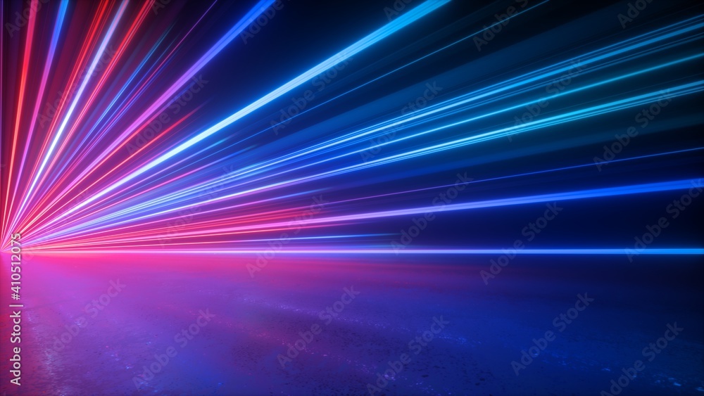3d render, abstract neon background with red blue laser rays Stock ...