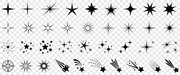 Wall Mural - black stars icons symbols vector set collection on transparent background