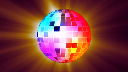 Wall Mural - Colorful Dance Lighting Rotating Disco Ball And Dazzling Light Burst 3D Illustration