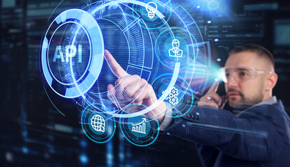 API - Application Programming Interface. Software development tool. Business, modern technology, internet and networking concept