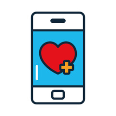 Canvas Print - smartphone with heart on screen, line and fill style