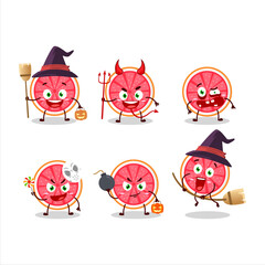 Wall Mural - Halloween expression emoticons with cartoon character of slice of grapefruit