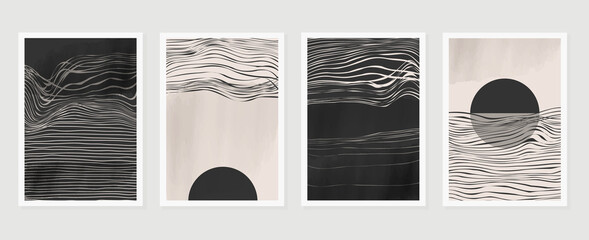 Black and white abstract wall arts vector. Hand draw Organic shape design for wall framed prints, canvas prints, poster, home decor, cover, wallpaper. Vector illustration