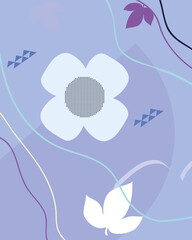 Poster - purple background with flowers, leaves and abstract shapes