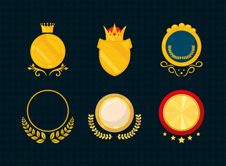 Poster - medieval shields and badges icon set, colorful design