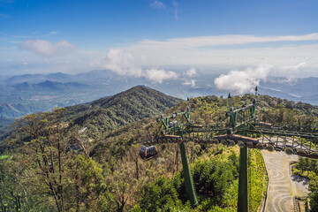 Cable car to famous tourist attraction - European city at the top of the Ba Na Hills, Vietnam