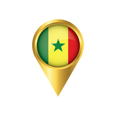 Flag of Senegal.symbol check in Senegal, golden map pointer with the national flag of Senegal in the button. vector illustration.